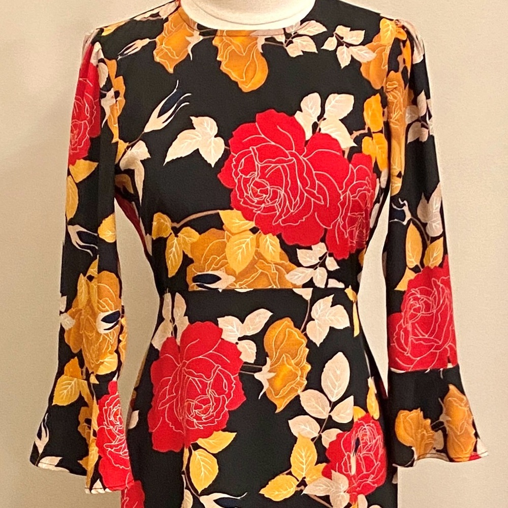 ASOS Black Red Dark Floral SZ 6 Shabby Chic Cottagecore Boho Romantic Fall Dress - Picture 2 of 10